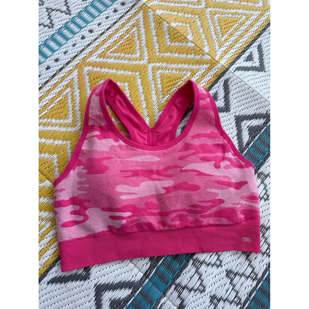 LEG3ND Pink Camo Seamless Racerback Sports Bra Medium Keyhole Cutout Workout Top